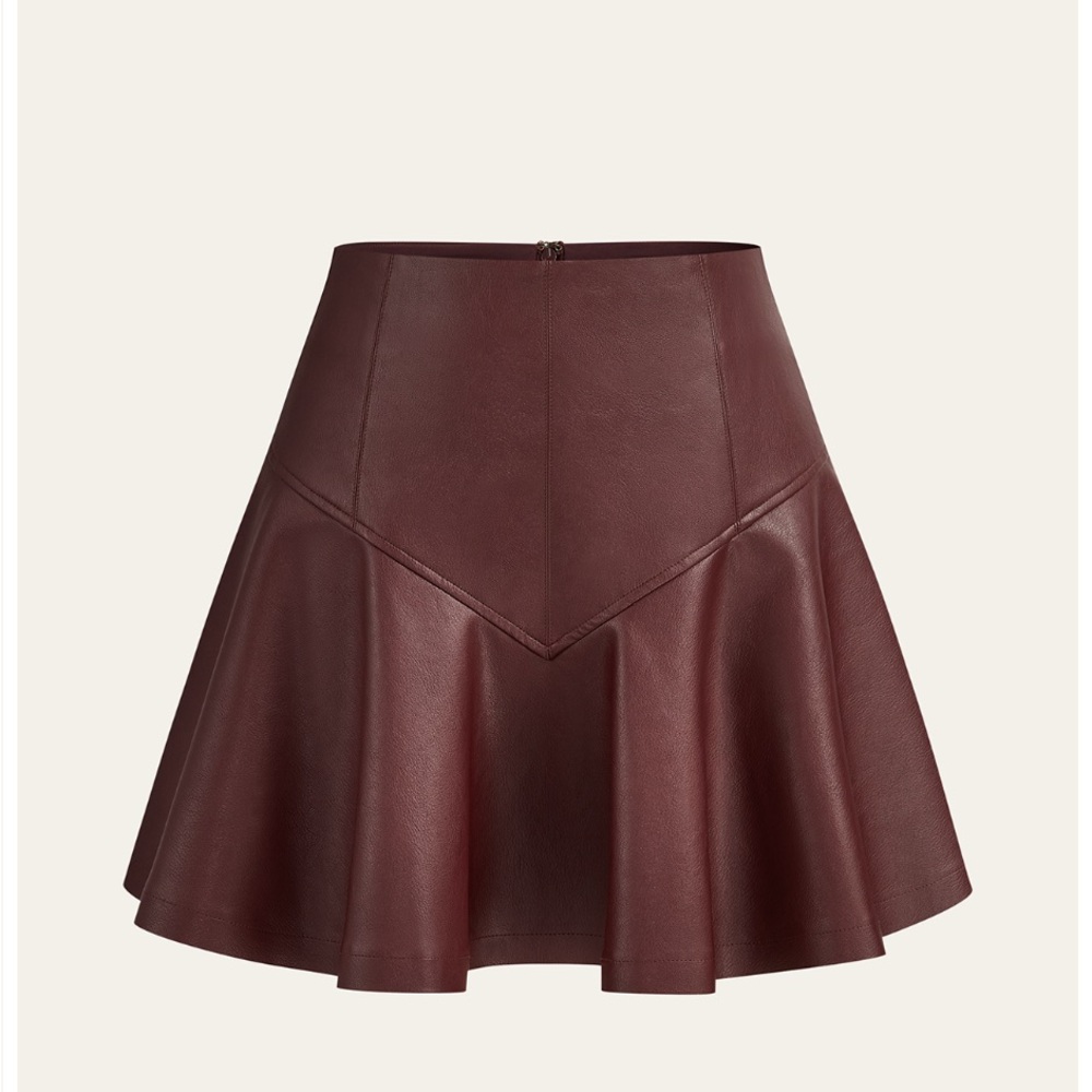 Elegant Burgundy Faux Leather Skirt